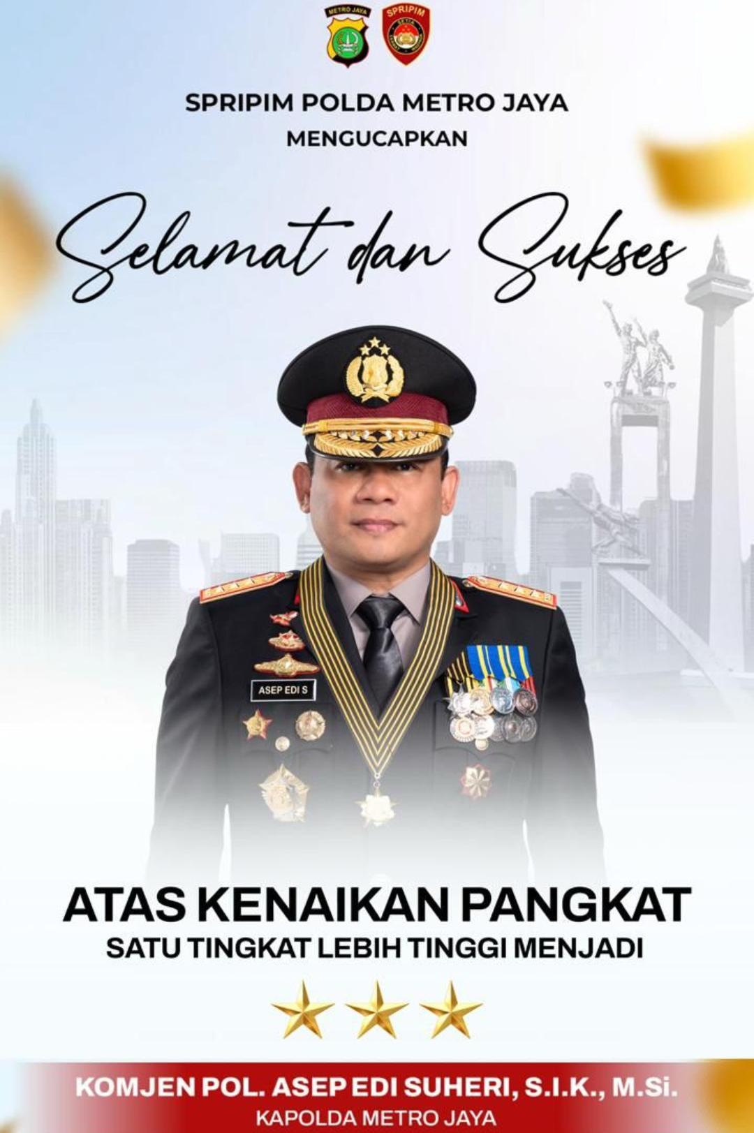 Resmi! Kapolda Metro Jaya Asep Edi Suheri Kini Berpangkat Komjen Pol., Satu-satunya Bintang 3 di Jajaran Polda