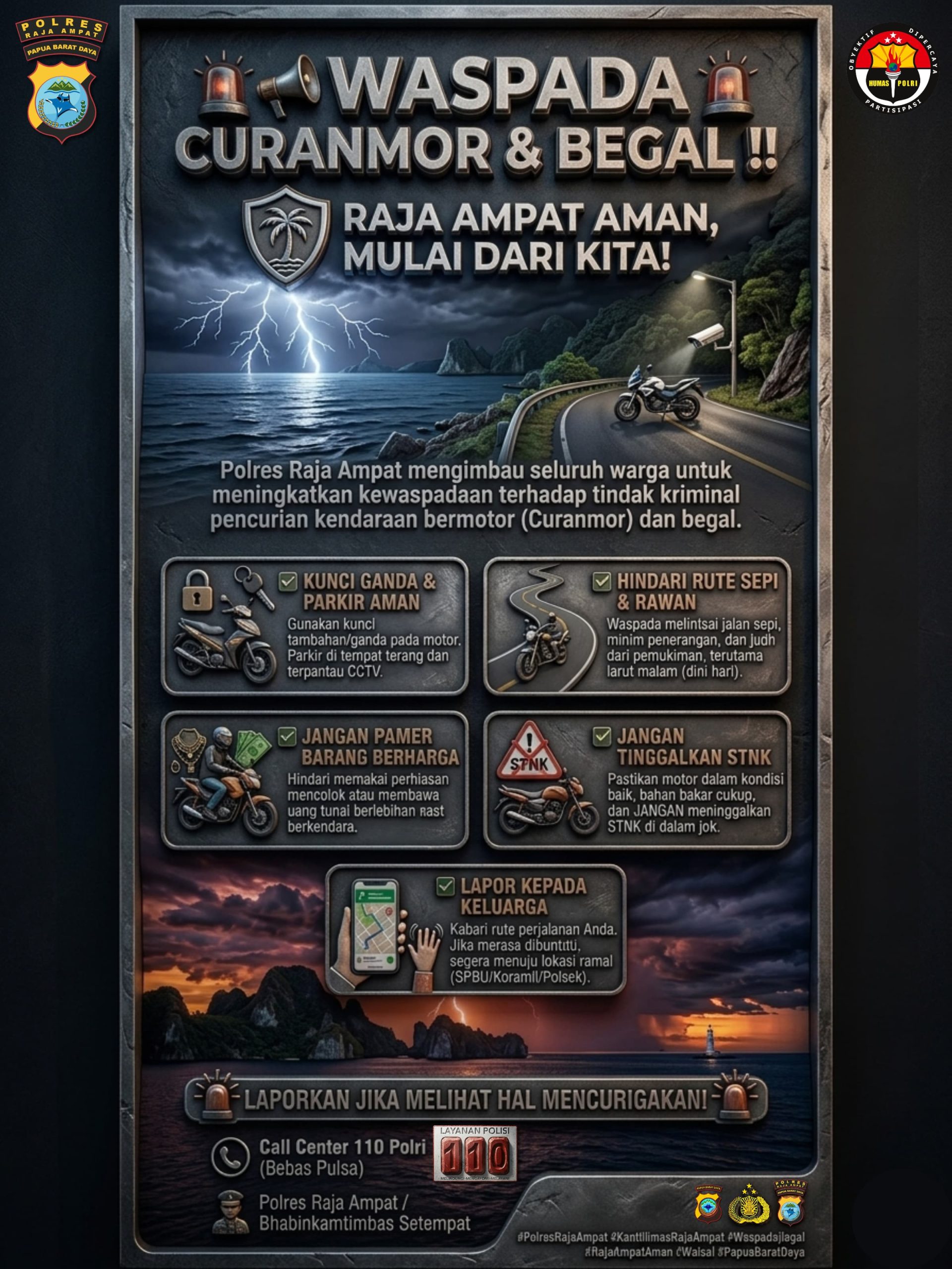 Polres Raja Ampat Imbau Warga Tingkatkan Kewaspadaan Terhadap Aksi Curanmor dan Begal