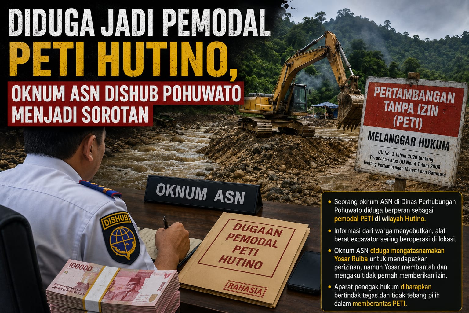 Nama Oknum ASN Dishub Pohuwato Mencuat dalam Dugaan Pendanaan Tambang Ilegal Hutino