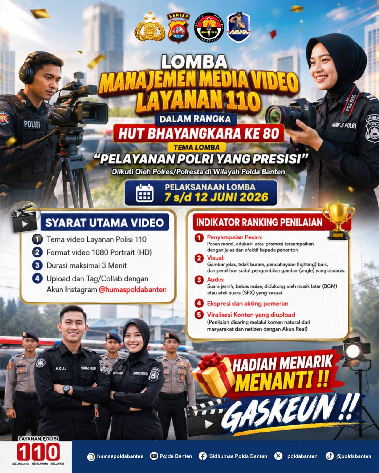 Polda Banten Gelar Lomba Video Layanan 110 dan Lomba Menulis Berita Sambut HUT Bhayangkara ke-80