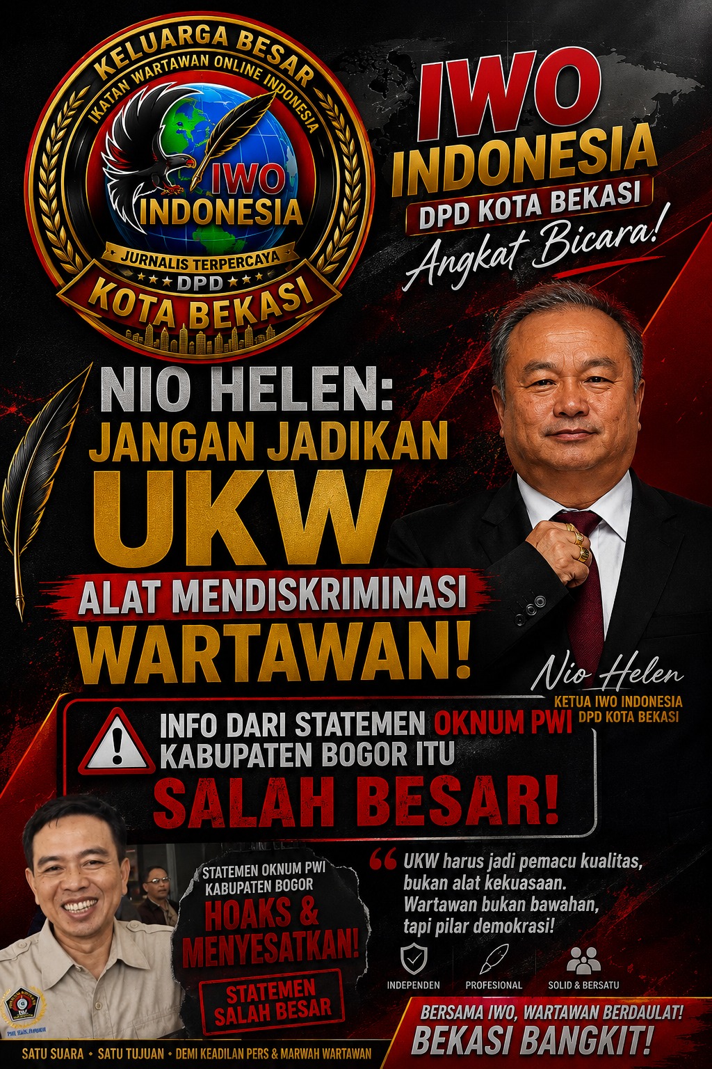 IWO Indonesia DPD Kota Bekasi Angkat Bicara, Nio Helen: Jangan Jadikan UKW Alat Mendiskriminasi Wartawan
