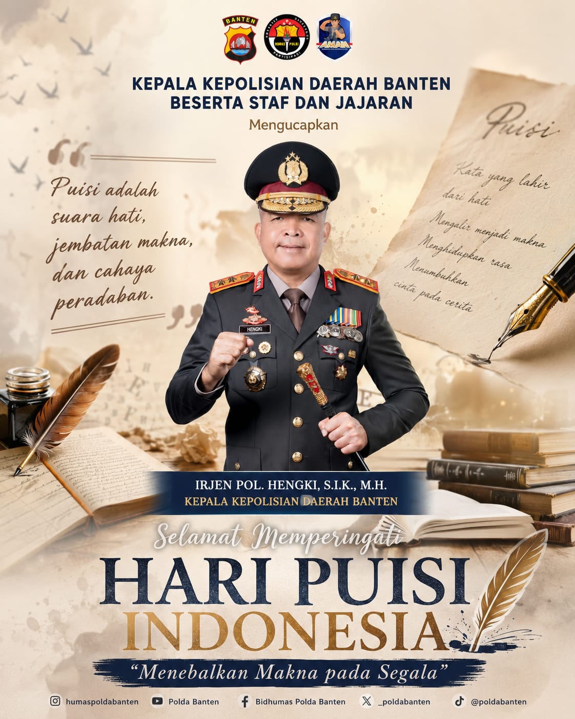 Peringati Hari Puisi Indonesia, Kapolda Banten Ajak Masyarakat Tebalkan Makna melalui Literasi dan Karya Sastra