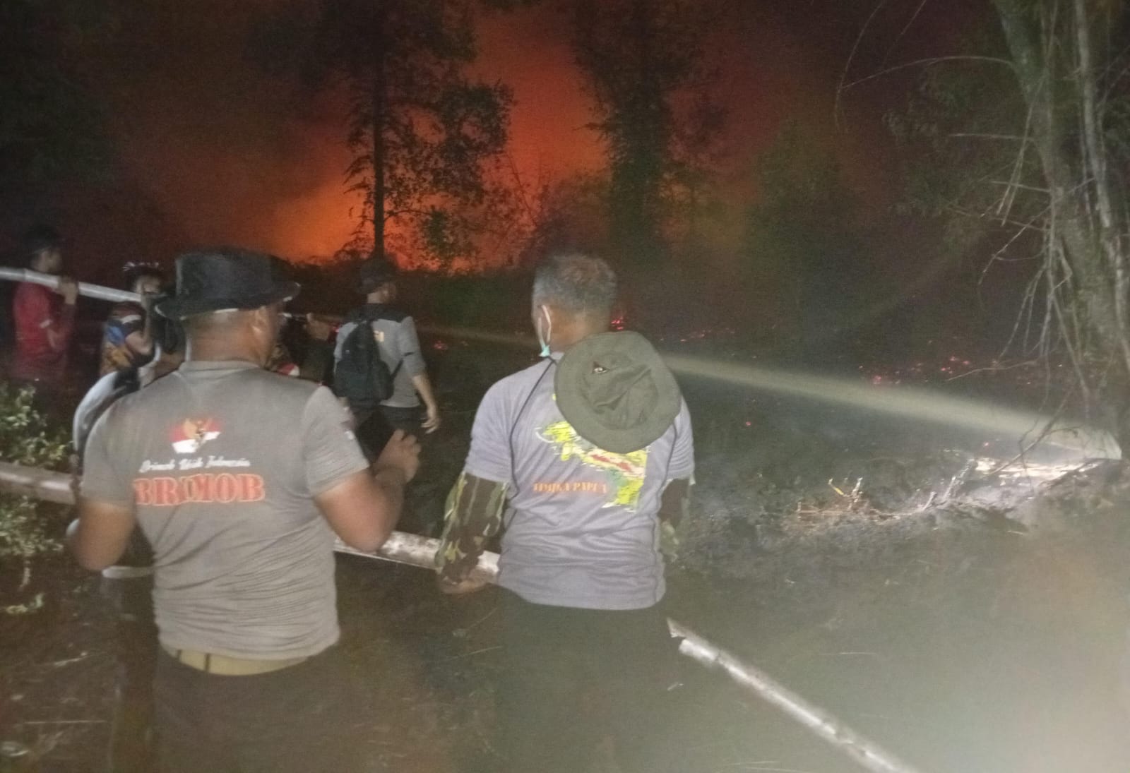 Personel Polda Kalteng Berjibaku Padamkan Api Karhutla Hingga Malam di Cempaga Hulu