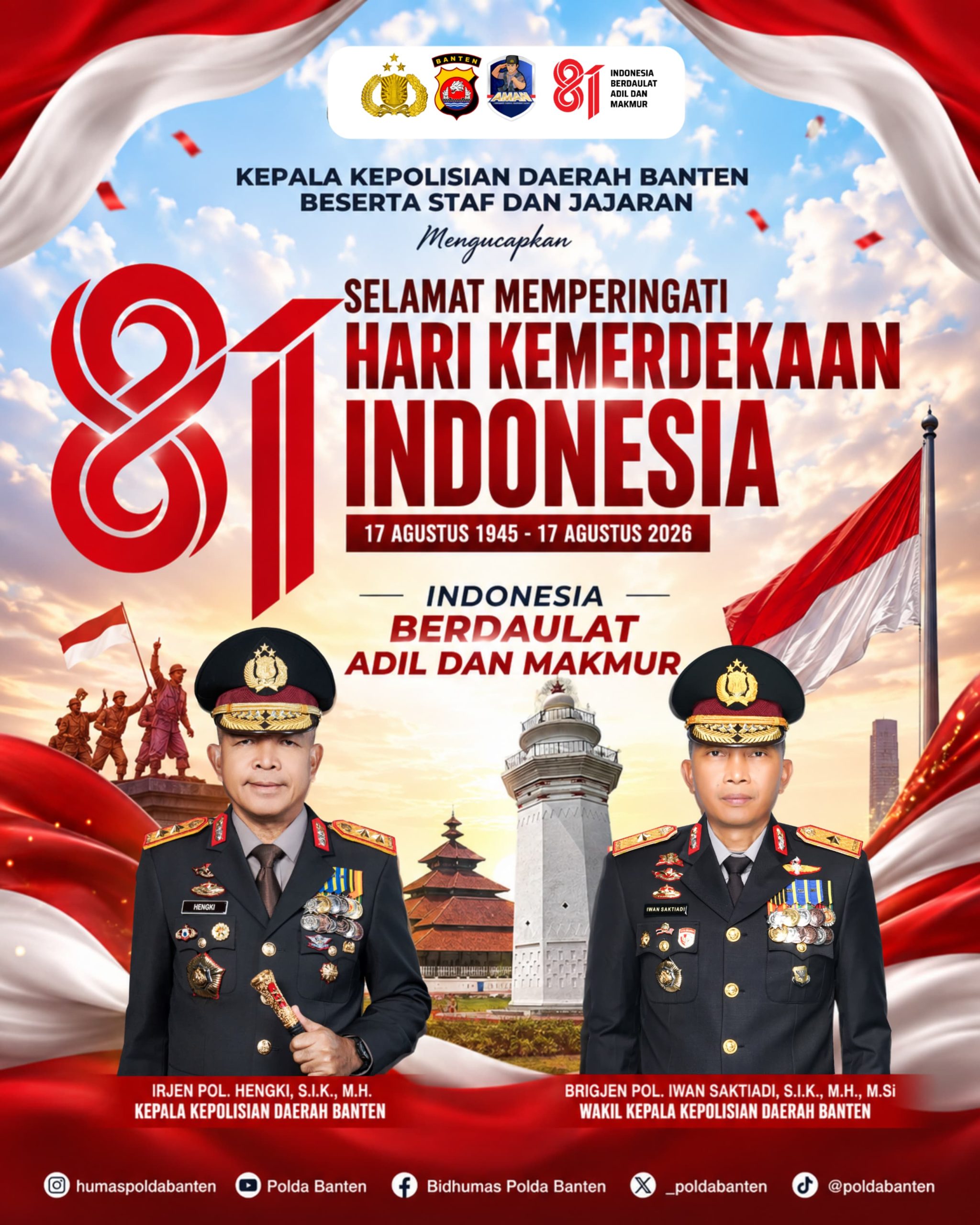 Kapolda Banten dan Jajaran Ucapkan Selamat HUT ke-81 Kemerdekaan RI