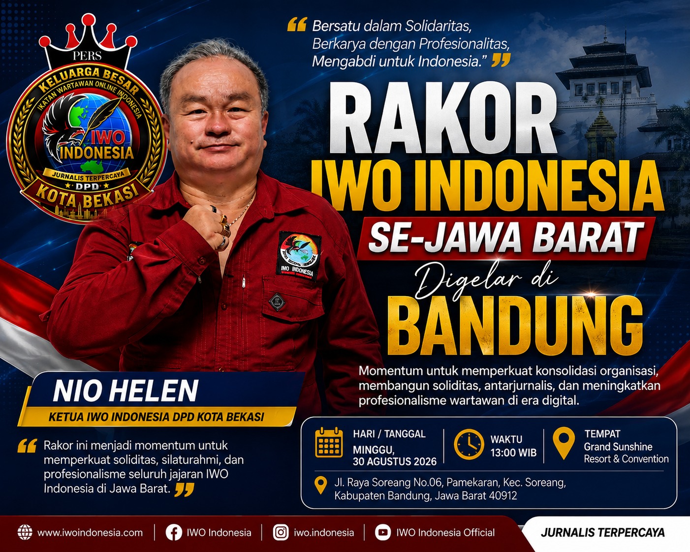 Rakor IWO Indonesia se-Jawa Barat Digelar di Bandung, Ketua IWO Indonesia DPD Kota Bekasi Nio Helen: Momentum Perkuat Soliditas dan Profesionalisme Wartawan