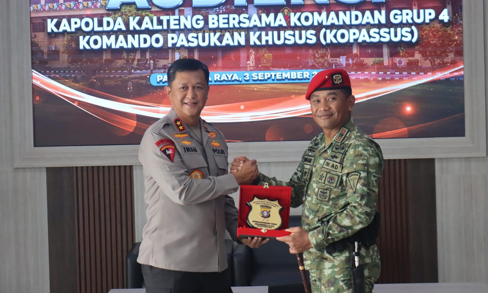 Perkuat Sinergitas TNI-Polri, Kapolda Kalteng Audiensi Bersama Kopassus Grup 4